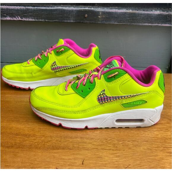 Nike Other - Nike Air Max 90 GS Volt Neon Green Pink Zigzag Swoosh Youth 5.5Y